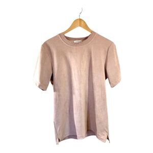 HEMSMITH Women’s Faux Suede Vegan Short Sleeve Top Pink Size Medium